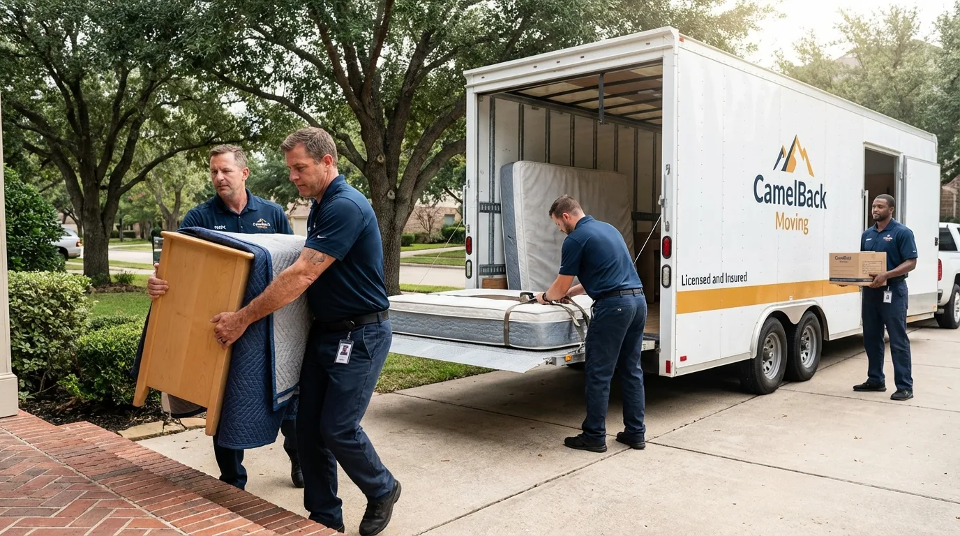 Crew loading residential truck for cross-state move from Greenville, NC