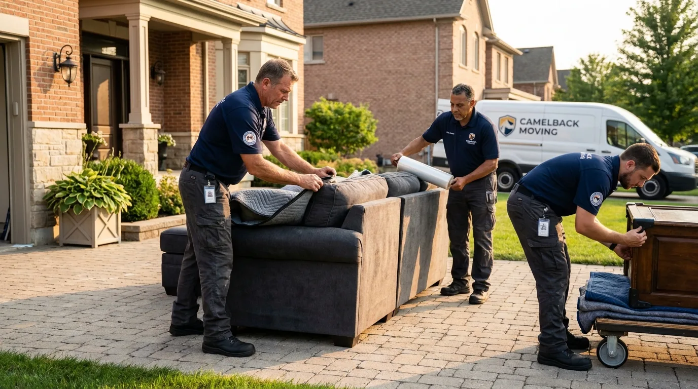Large estate moving crew wrapping furniture in Greenville, NC